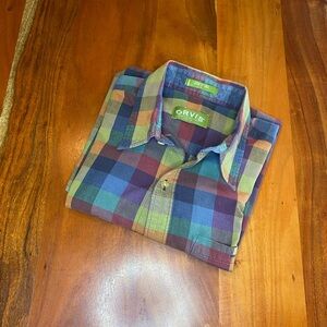 Orvis Short Sleeve Button Up Plaid Shirt Men’s Size L Casual Dad Grandpa Summer